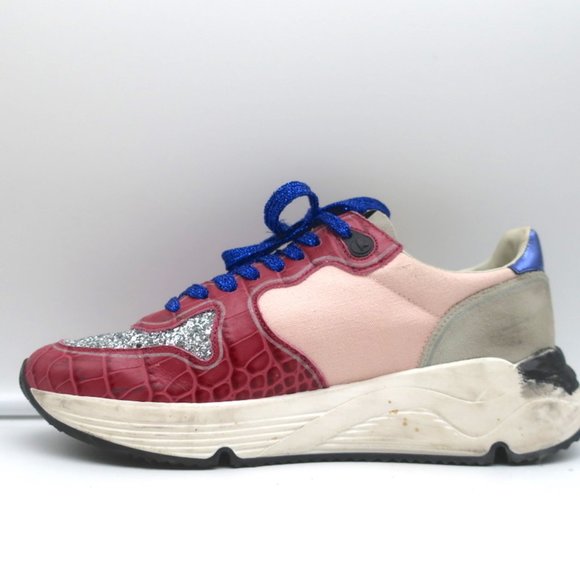 GOLDEN GOOSE LTD EDITION GLITTER RUNNING SNEAKERS PINK CROC-PRINT SIZE 38 - Picture 7 of 12